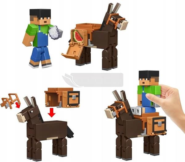 MINECRAFT FIGUR SUNNY pixel figur, ÆSEL + tilbehør HTL90
