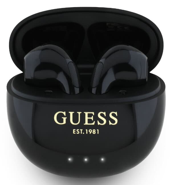 GUESS Glossy Effect Egg Shape Printed Classic Logo In-ear hovedtelefoner Sort
