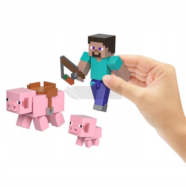 MINECRAFT FIGUR STEVE pixel figur, SVIN + tilbehør HTL88