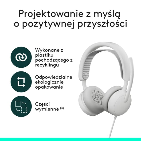 LOGITECH Zone Wired 2 Hovedtelefoner, Kablet, On-ear, ANC Hvid