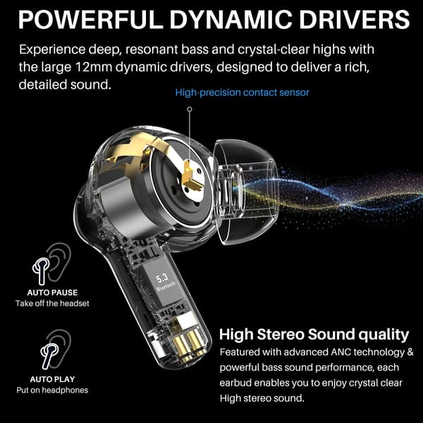 Tozo AeroSound2 trådløse in-ear hovedtelefoner Bluetooth 5.3 Sort