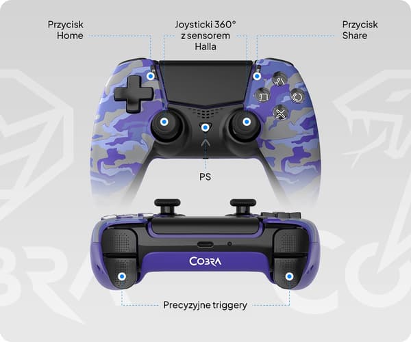 Cobra QSP574CPRP Controller til PS5, PC, Android, iOS Trådløs/Kablet Camo Lilla