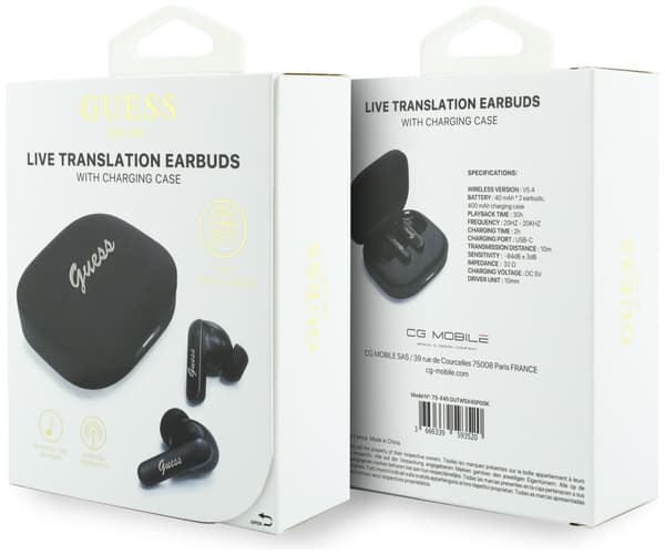 GUESS Script Metal Logo In-Ear Hovedtelefoner Sort med oversætter