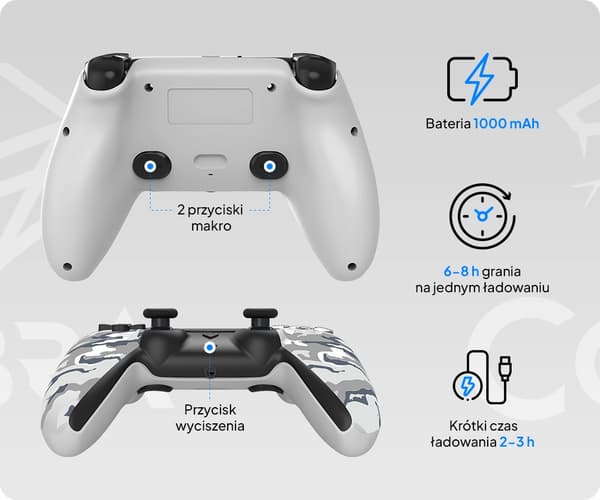 Cobra QSP571CGY Gamepad för PS5, PC, Android, iOS Trådlös/Trådbunden Camo Grå
