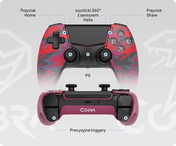 Cobra QSP575CRD Gamepad för PS5, PC, Android, iOS Trådlös/Trådbunden Camo Röd
