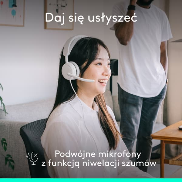 LOGITECH Zone Wired 2 Hovedtelefoner, Kablet, On-ear, ANC Hvid