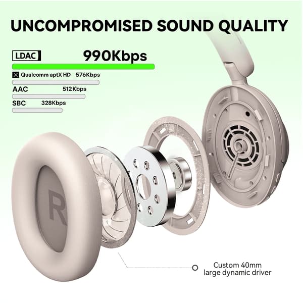 Oneodio Focus A6 ANC trådløse hovedtelefoner over-ear Bluetooth 6.0 Beige