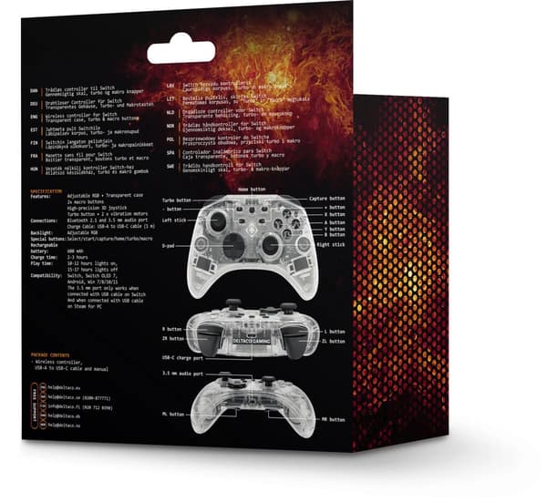 Deltaco GAM-149-T-kontroll för Nintendo Switch, PC Trådlös Transparent