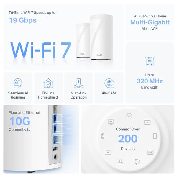Router TP-LINK Deco BE85 BE19000 2 stk. Hvid