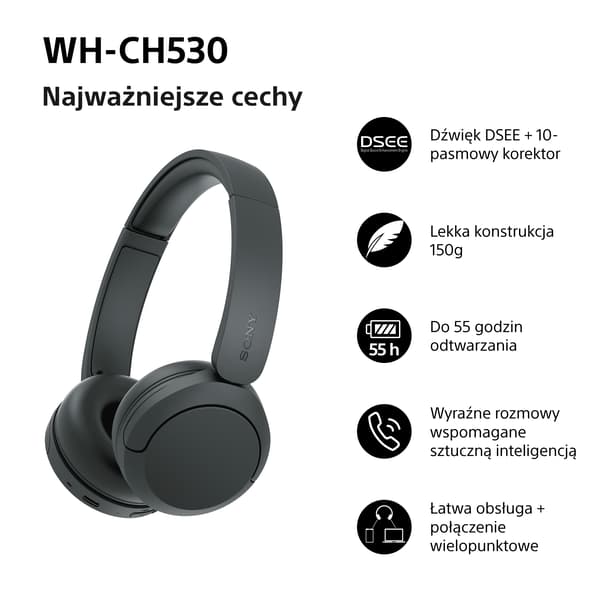 Sony WH-CH530 Trådløse On-Ear Bluetooth 6.0 Hovedtelefoner Sort