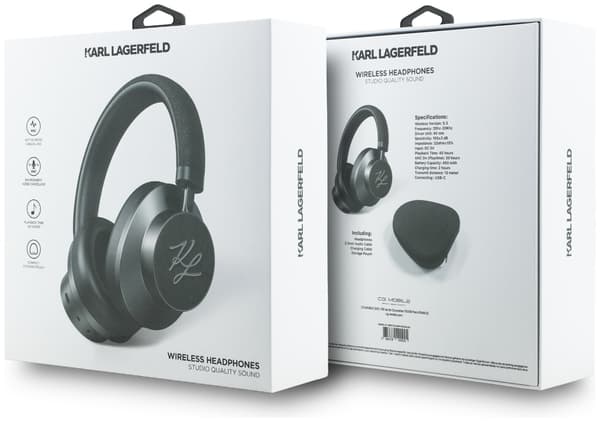 KARL LAGERFELD Grained Initials Bluetooth ANC On-Ear Hovedtelefoner Sort