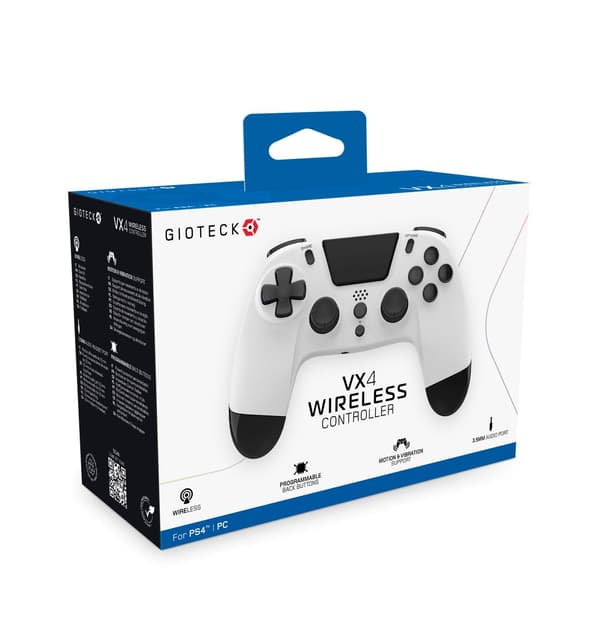 Gioteck VX4 trådlös handkontroll för PS4, PC - trådlös - vit