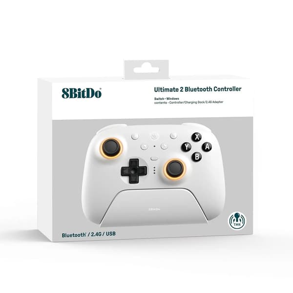 8BitDo Ultimate 2 Bluetooth -ohjain Nintendo Switchille / Switch 2:lle, langaton, valkoinen