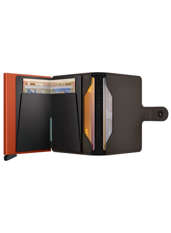 Kompakt RFID-plånbok Secrid Miniwallet Matte - tryffel / orange
