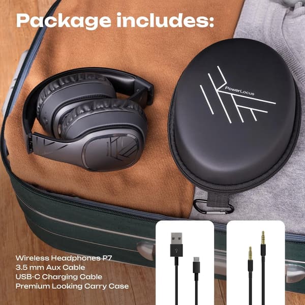 PowerLocus P7 Sorte Trådløse On-Ear Hovedtelefoner Bluetooth 5.3 Sort