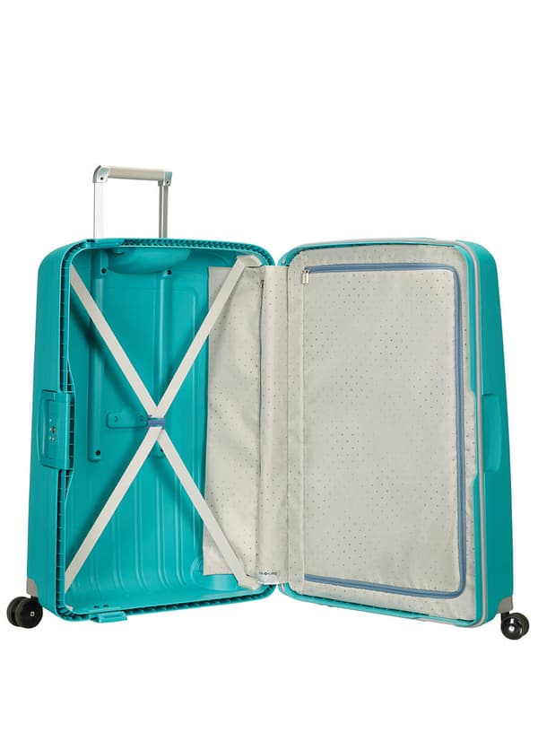 Stor XL Samsonite S'Cure kuffert 138 l - aqua blå
