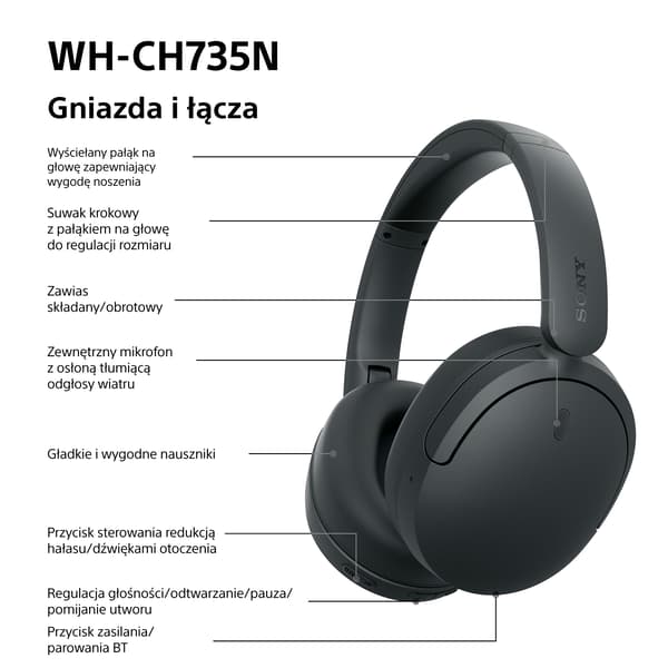 Sony WH-CH735N ANC Trådløse On-Ear Bluetooth 6.0 Hovedtelefoner Sort