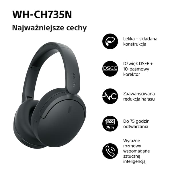 Sony WH-CH735N ANC Trådløse On-Ear Bluetooth 6.0 Hovedtelefoner Sort