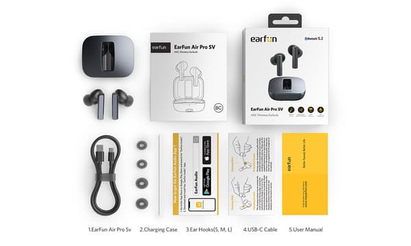 Earfun Air Pro SV trådløse in-ear hovedtelefoner Bluetooth 5.2 Sort