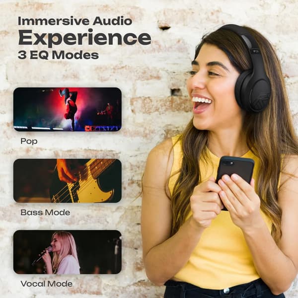PowerLocus P19 sorte trådløse on-ear Bluetooth 5.3 hovedtelefoner