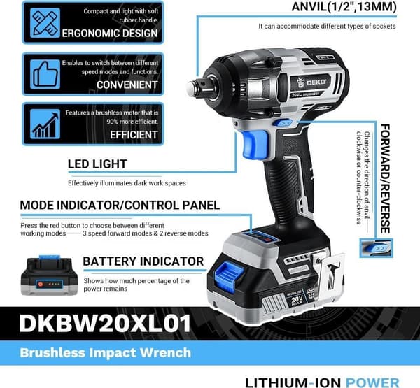 Deko DKBW20XL01-S3 20 V 1/2\" Slagnøgle