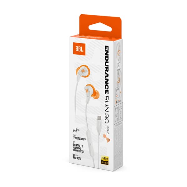 JBL Endurance Run 3C USB-C In-Ear Hovedtelefoner Mikrofon Hvid
