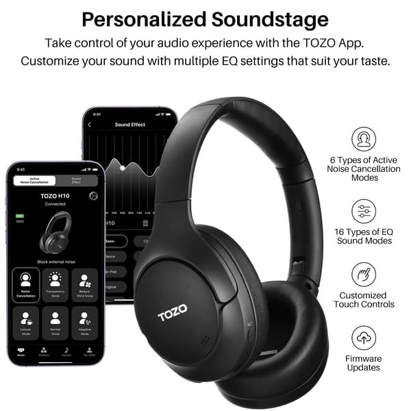 Tozo H10 Trådløse Over-Ear Hovedtelefoner Bluetooth 5.3 Sort