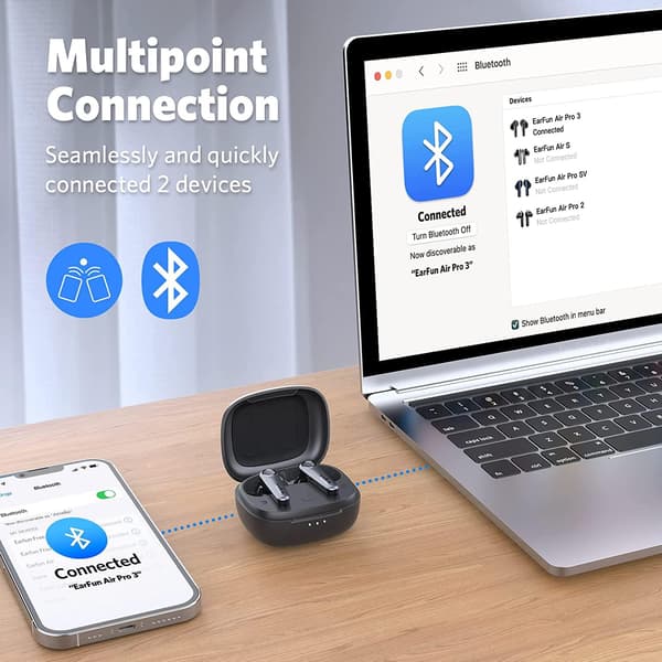 Earfun Air Pro 3 trådløse in-ear hovedtelefoner Bluetooth 5.3 Sort