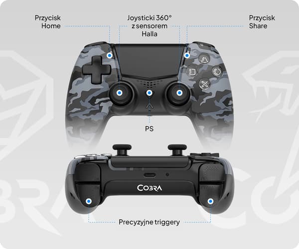 Cobra QSP573CBK Controller til PS5, PC, Android, iOS Trådløs/Kablet Camo Sort