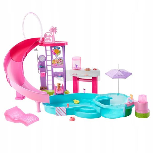BARBIE DRØMMEPOOL med rutsjebane, jacuzzi + tilbehør