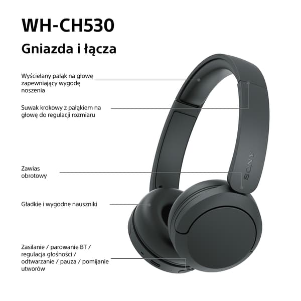 Sony WH-CH530 Trådløse On-Ear Bluetooth 6.0 Hovedtelefoner Sort