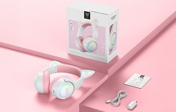 ONIKUMA GT838 Over-ear hovedtelefoner Hvid-pink