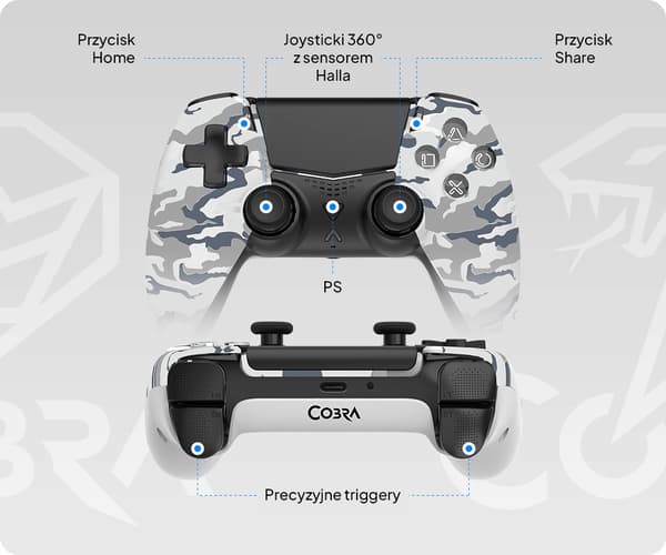 Cobra QSP571CGY Gamepad för PS5, PC, Android, iOS Trådlös/Trådbunden Camo Grå