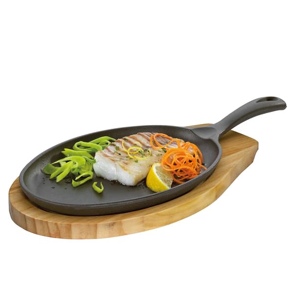 KUCHENPROFI Iron 39 cm sort - støbejernspande med serveringsbræt