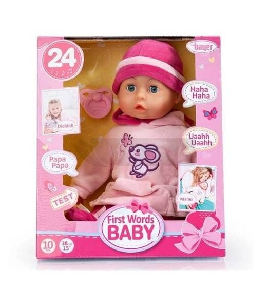 Docka First Words Baby 38 cm grå