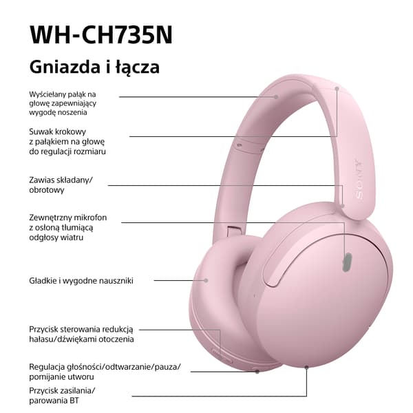 Sony WH-CH735N ANC Trådløse Over-Ear Bluetooth 6.0 Hovedtelefoner, Pink