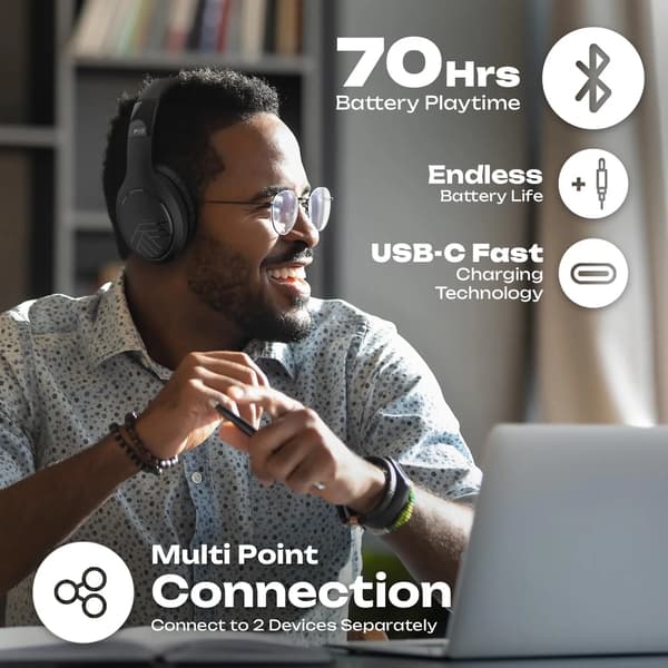 PowerLocus P19 sorte trådløse on-ear Bluetooth 5.3 hovedtelefoner