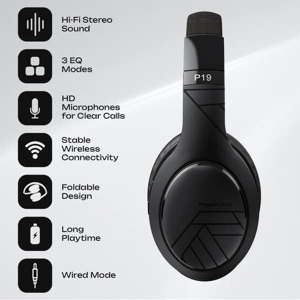 PowerLocus P19 sorte trådløse on-ear Bluetooth 5.3 hovedtelefoner