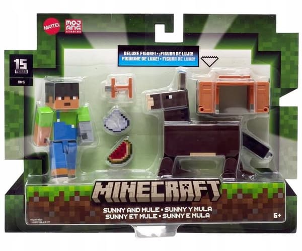 MINECRAFT FIGUR SUNNY pixel figur, ÆSEL + tilbehør HTL90