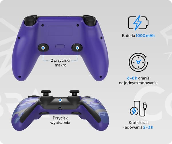 Cobra QSP574CPRP Controller til PS5, PC, Android, iOS Trådløs/Kablet Camo Lilla