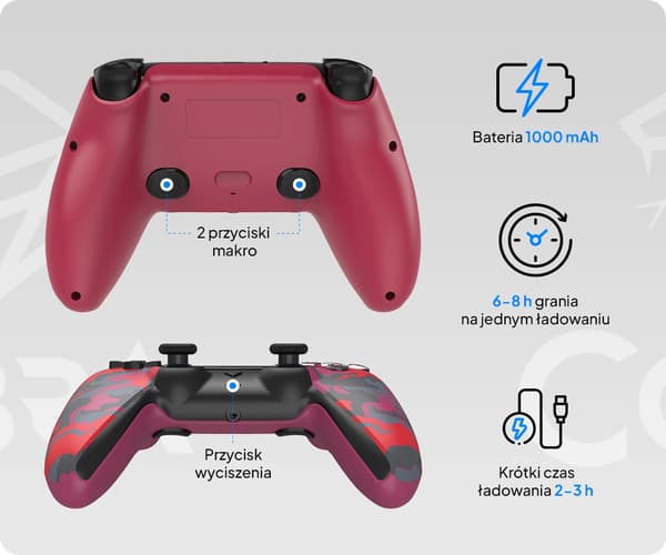 Cobra QSP575CRD Gamepad för PS5, PC, Android, iOS Trådlös/Trådbunden Camo Röd