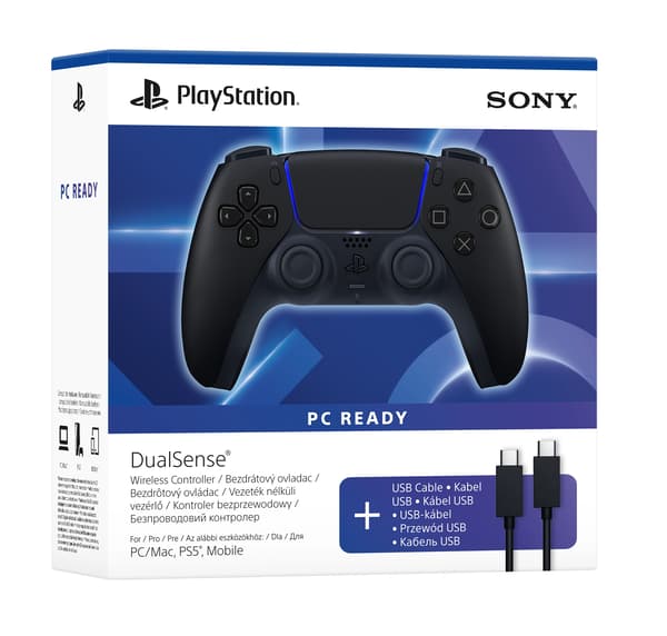 Sony DualSense-kontroll för PS5, PC Trådlös Midnattsvart med USB-kabel för PC