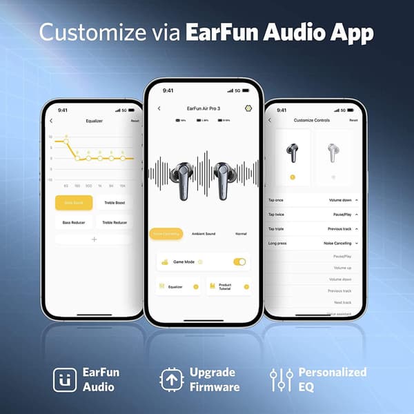 Earfun Air Pro 3 trådløse in-ear hovedtelefoner Bluetooth 5.3 Sort