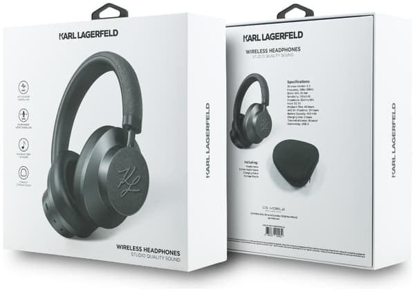 KARL LAGERFELD Grained Initials Bluetooth ANC On-Ear Hovedtelefoner Grå