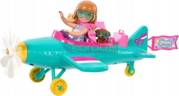 BARBIE CHELSEA PILOT docka set med flygplan, hund HTK38