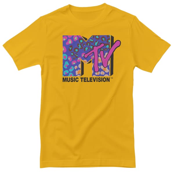 MTV - Colorful Leopard Pattern Logo T-Shirt Small / Gold