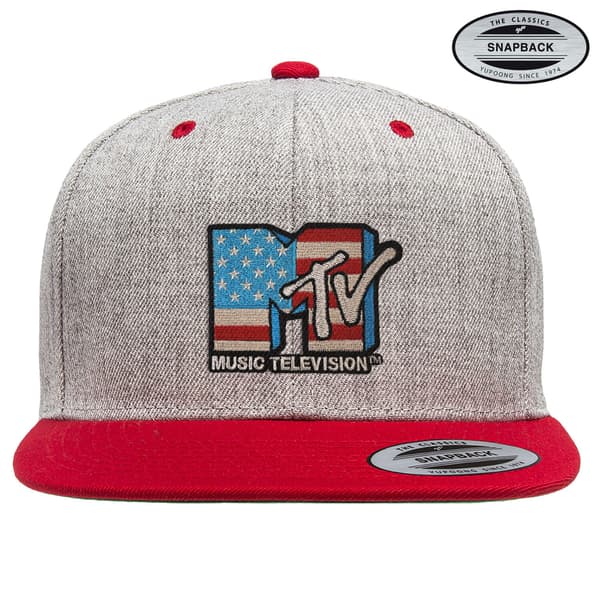 MTV American Flag Premium Snapback Cap Adjustable / HeatherGreyRed