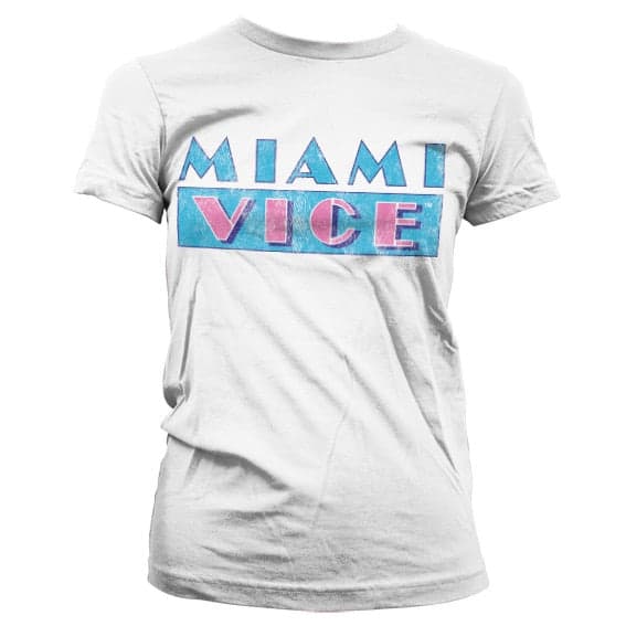 Miami Vice Distressed Logo Girly T-Shirt Medium / White