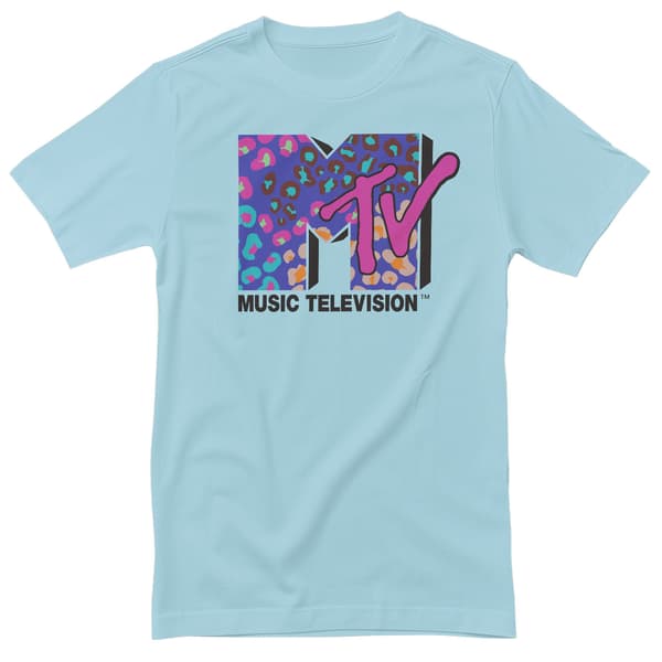 MTV - Colorful Leopard Pattern Logo T-Shirt Medium / Skyblue