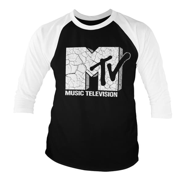 MTV Cracked Logo Baseball 3/4 Sleeve Tee Medium / WhiteBlack